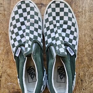 Vans Kids Checkerboard Slip-On Sneakers in Green and White